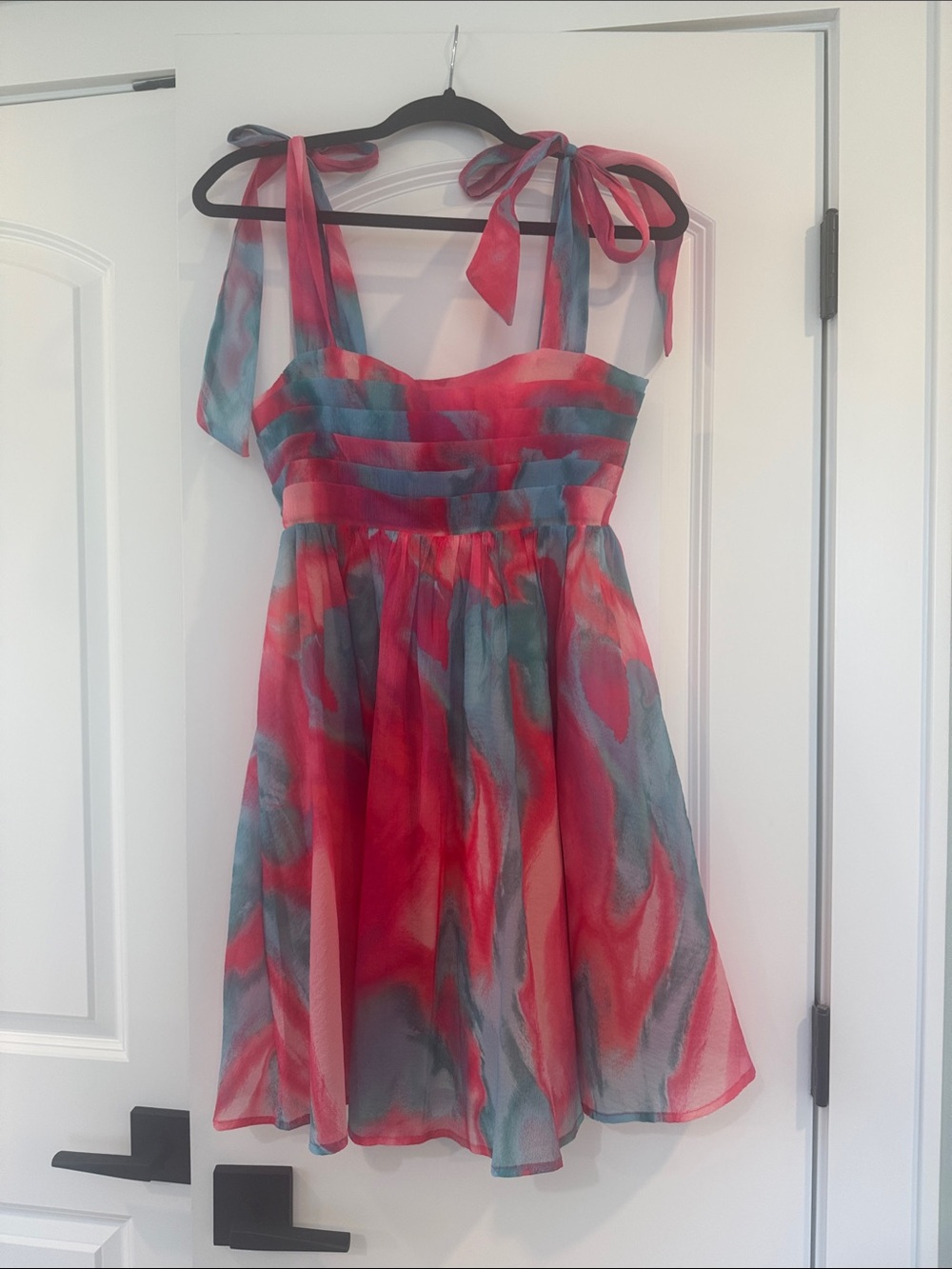 Flying Tomato Coral and Blue Tie-Shoulder Mini Dress